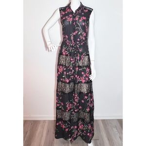 Alice + Olivia Sina Tie-Waist Paneled Floral-Print & Lace Long Dress